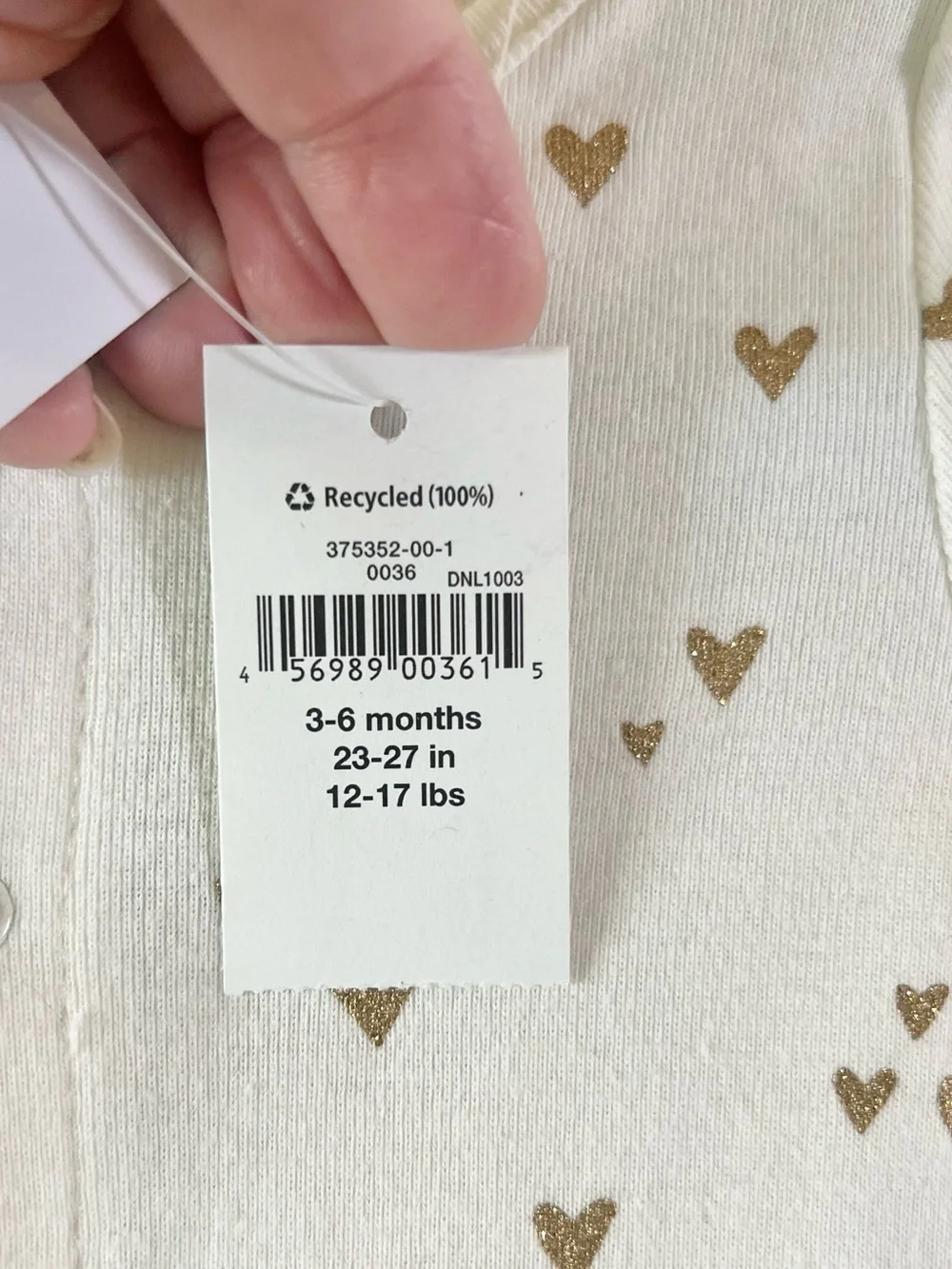 NWT Baby Gap Organic Cotton Gold Heart Footed Onesie Sleeper Pajamas 3-6M